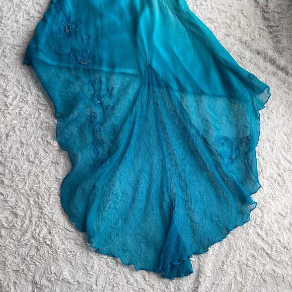 Cache beaded sequin floral slip dress Elsa ombre blue asymmetric fairy prom M - Picture 9 of 16